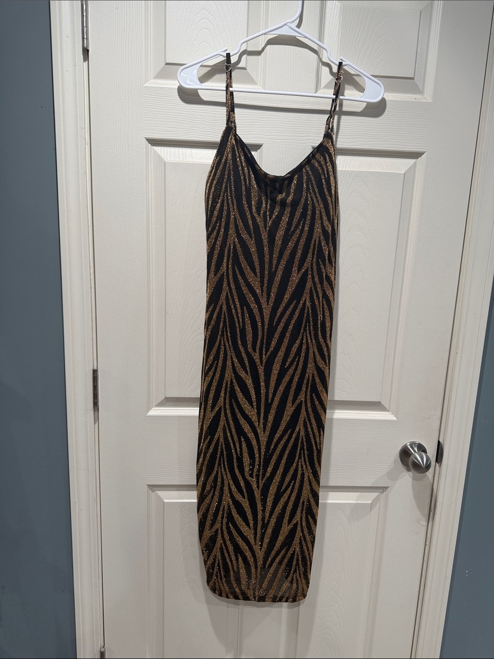 Black & Gold Zebra-Print Slip Dress- NWT